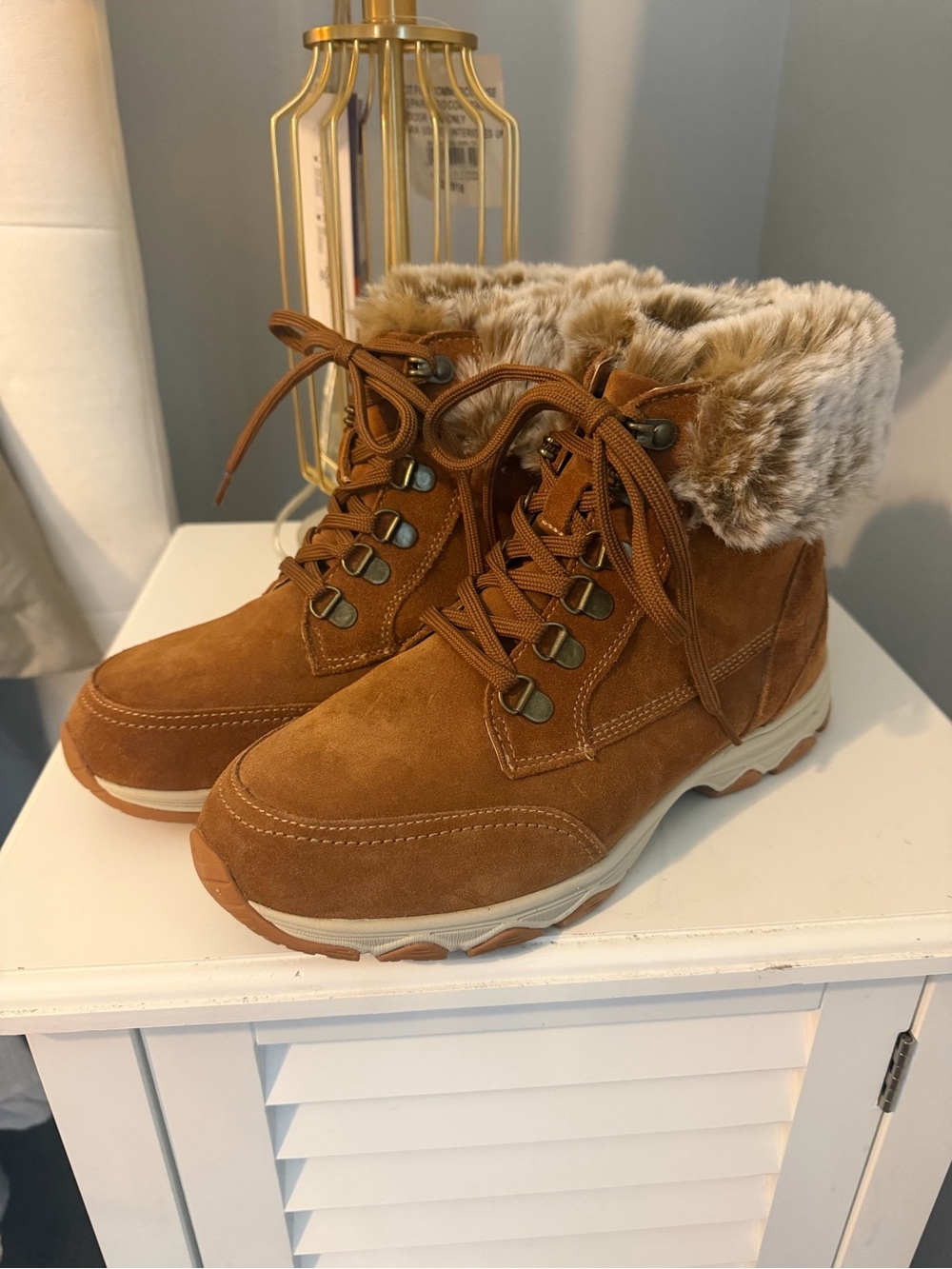 Women’s Faux-Fur Trim leather Brown Winter Ankle Boots